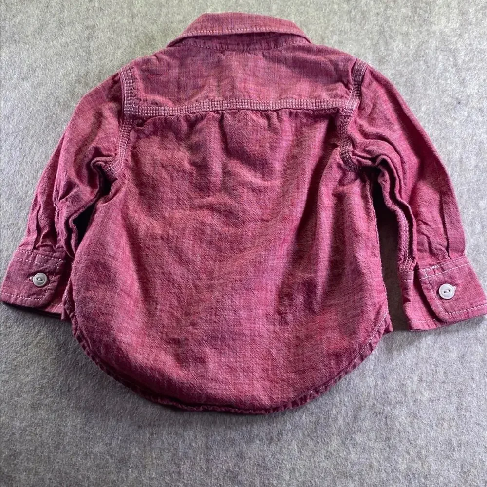 GAP Kids Red Button-Up Long Sleeve Collared 100% Cotton Shirt Size 12-18 Months